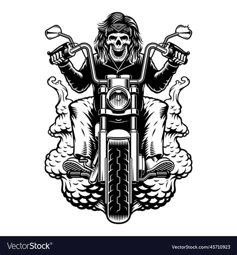 Black And White Of A Biker Skeleton Royalty Free Vector