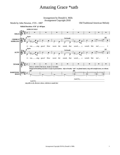 Amazing Grace Satb Sheet Music For Soprano Alto Tenor Choral