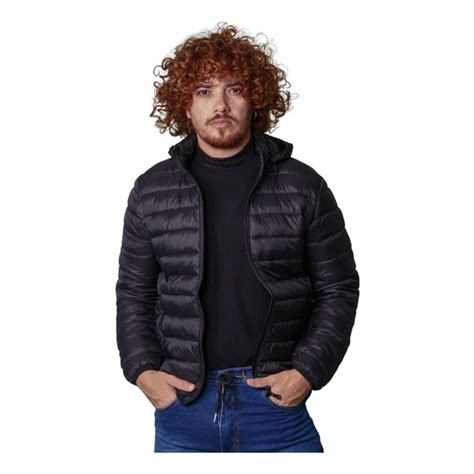 Jaqueta Puffer Bobojaco Masculina Preta Corta Vento Capuz E Bolso