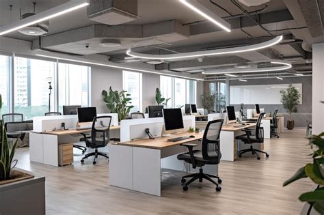 Premium Photo Modern Open Office With Clean Lines And Sleek Design