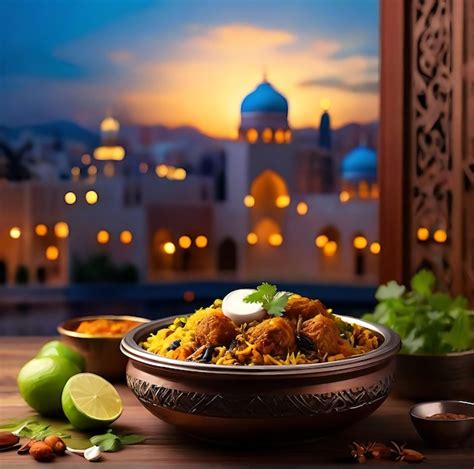 Premium Photo Traditional Ramadan Plate Of Basmati Rice Biryani