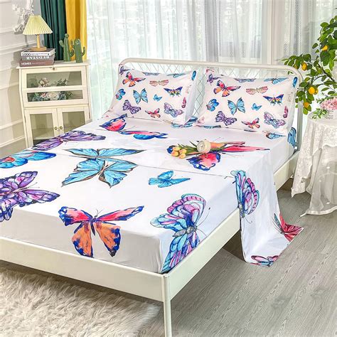 Cvhouse Butterfly Fitted Sheet Full Sizebutterfly Bedding Setcolorful Butterfly