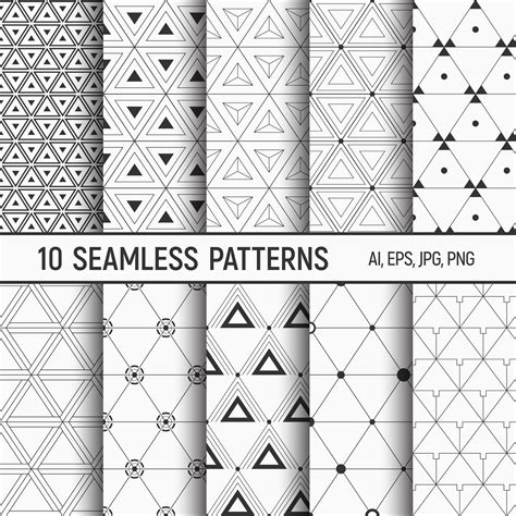 Seamless Triangles Patterns Geometrical Vector Digital Backgrounds