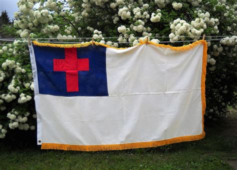 Christian Flag Red Cross White And Blue With Gold Fringe Vintage