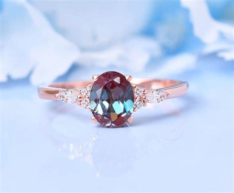 Oval Lab Created Alexandrite Gemstone Ring Wedding Engagement Ring