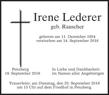 Traueranzeigen Von Irene Lederer Trauer Merkur De