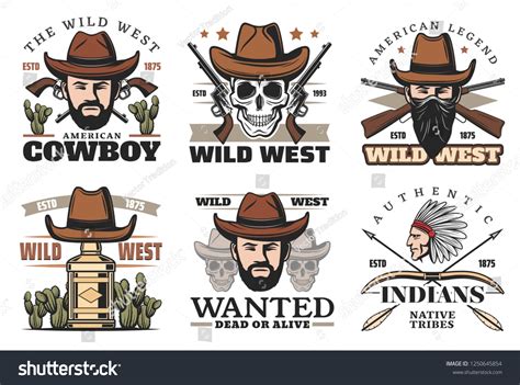 Wild West Western Icons Cowboy Hat Stock Vector (Royalty Free ...