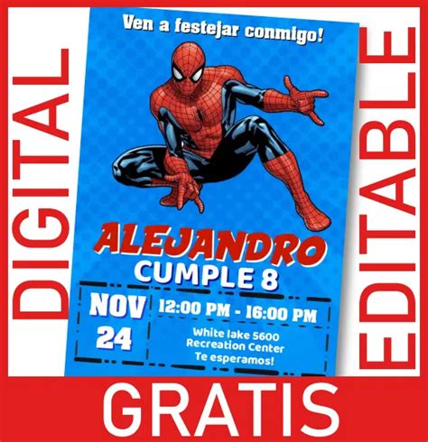 Gratis Invitaci N Hombre Ara A Spiderman Editable Digital