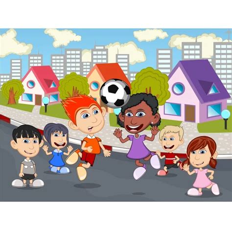 Children Playing Street Cartoon Vector Illustration Stock Vector by ...