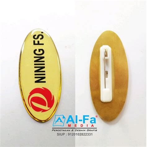 Jual Pin Nama Name Tag Papan Nama Dada Oval Kuningan Peniti Di Lapak