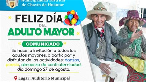 Vamos A Celebrar El Día Del Adulto Mayor Todos Noticias Municipalidad Distrital De Chavín De