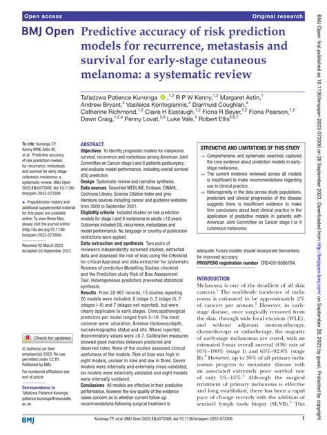 Pdf Predictive Accuracy Of Risk Prediction Models For Recurrence