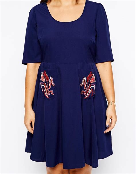 Asos Curve Asos Curve Exclusive Skater Dress With Embroidered Pockets