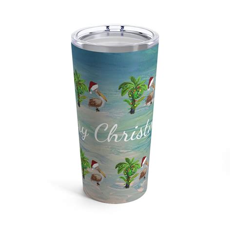 Santa Pelican And Palm Tree Christmas Tumbler 20oz Drinkware With My