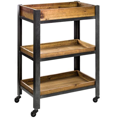 American Art Decor Wood Metal Rolling Storage Cart with Shelves ...