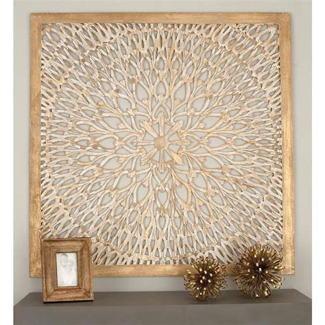 Litton Lane 48 In X 48 In Tan Wood Traditional Abstract Wall Decor