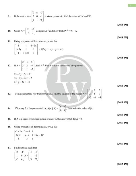 Solution Matrices And Determinants Questions For Building Concepts