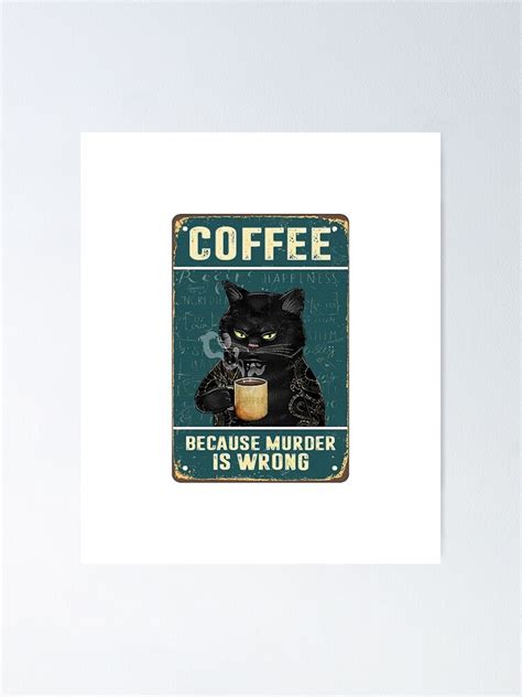 Retro Cat Coffee Metal Sign Vintage Kitchen Signs Wall Decor Because