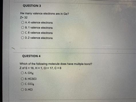 Solved QUESTION 3 Hw many valence electrons are in Ge? Z= 32 | Chegg.com