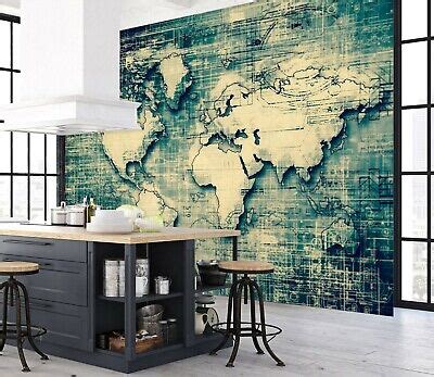 D Green Figure A World Map Wallpaper Wall Mural Removable Self