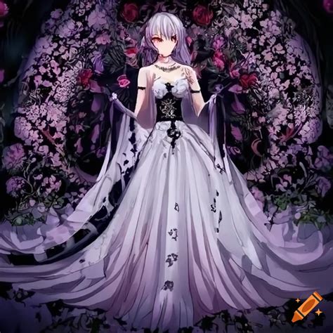 Anime Queen In A Black Rose Filled Gown In A Night Garden On Craiyon