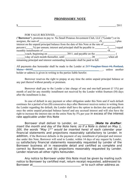 Free Promissory Note Templates Word PDF Example