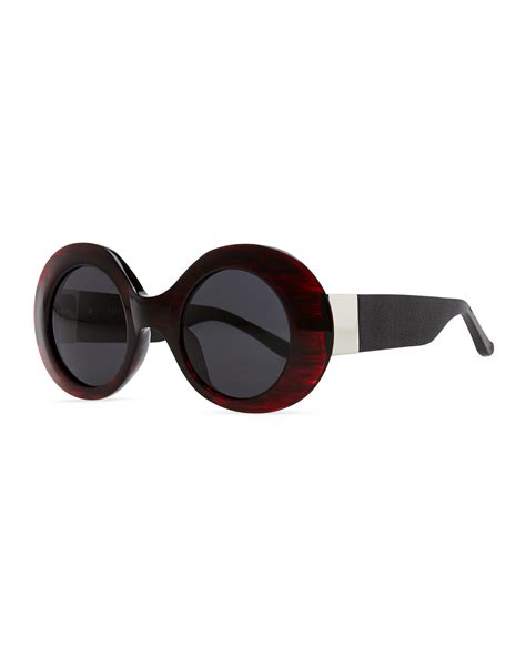 THE ROW Row 48 Thick Plastic Oval Sunglasses, Dark Red