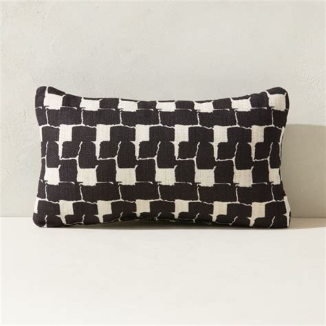 Brique Black and White Outdoor Throw Pillow 20"x12" + Reviews | CB2