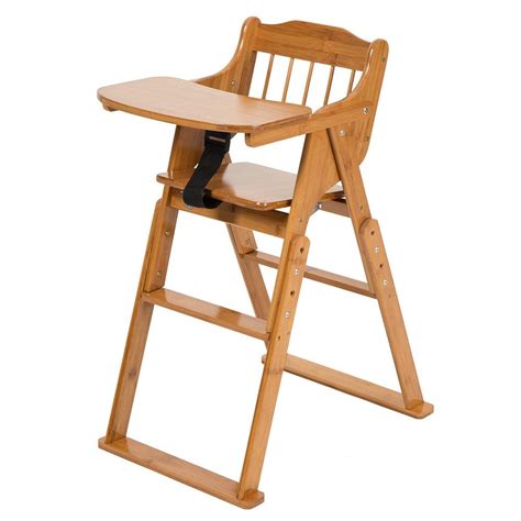 ELENKER Bamboo High Chair for Baby Toddler, Foldable Wooden Highchair, 3 Gear Adjustable Height ...