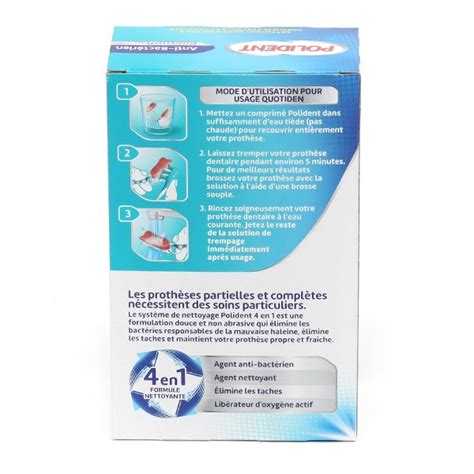 Polident anti bactérien nettoyant comprimés 4 en 1 appareil dentaire