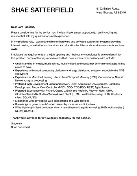 Senior Machine Learning Engineer Cover Letter Velvet Jobs