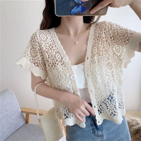 Juuri Short Sleeve Crochet Cropped Cardigan Yesstyle