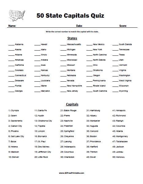 States And Capitals Trivia