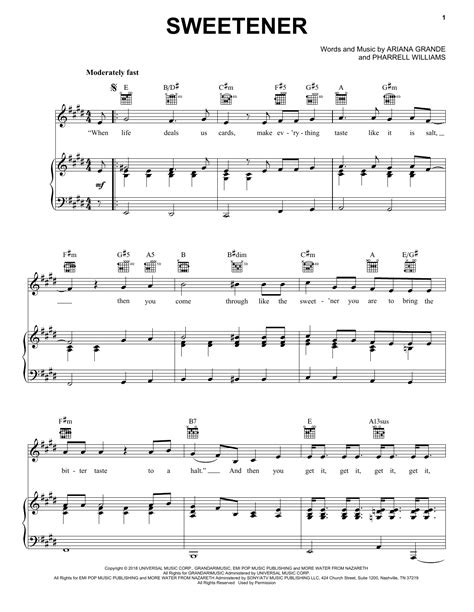 Sweetener By Ariana Grande Sheet Music For Piano Vocal Guitar Chords