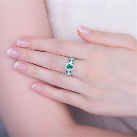 Eternity Emerald Oval Diamond Halo 18ct White Gold Engagement Ring