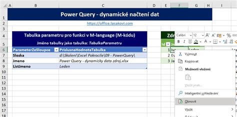 Dynamické hodnoty přes parametr v PowerQuery jazyk M Školení konzultace