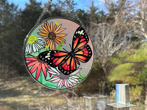 Painted Stained Glass Monarch Butterfly Sun Catcher Decoration Window