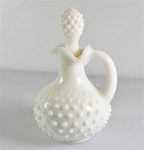 70s Vintage Avon Milk Glass Hobnail Perfume Decanter Bottle Pitcher