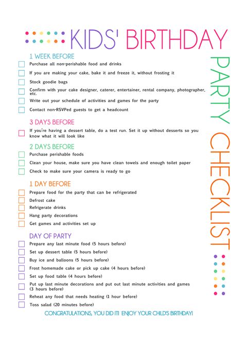 Printable Birthday Party Checklist