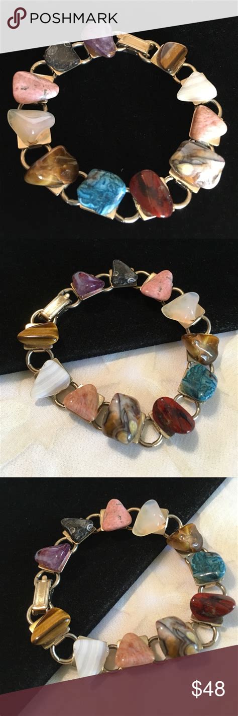 Vintage Semi Precious Polished Stone Bracelet Vintage Jewelry Bracelets Vintage Jewelry