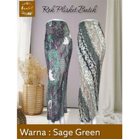 Jual BunGO Terbaru Rok Plisket Bawahan Batik Warna SAGE GREEN Rok