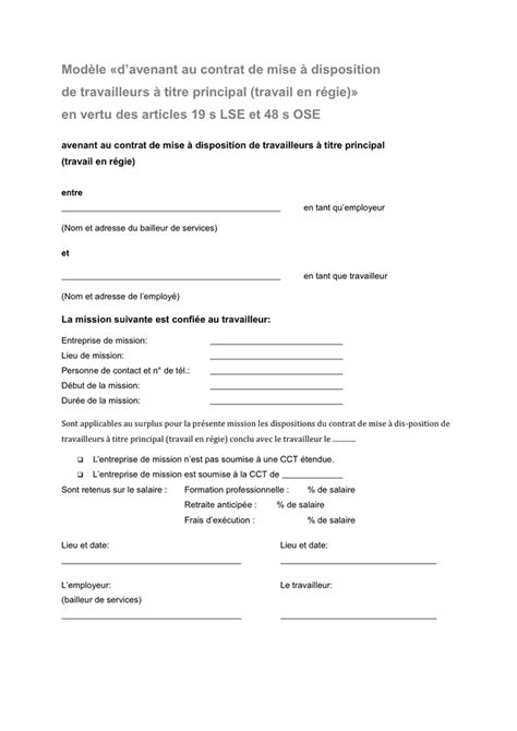 Mod Le D Avenant Au Contrat T L Chargement Gratuit Documents Pdf