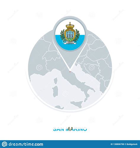 San Marino Map And Flag Vector Map Icon With Highlighted San Marino