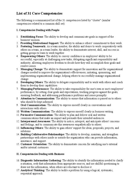 Pdf List Of Core Competencies Dokumen Tips