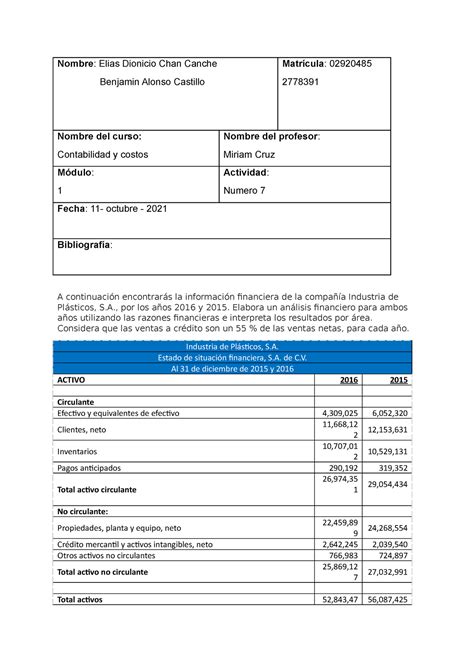 Act 7 Contabilidad Y Costos Nombre Elias Dionicio Chan Canche