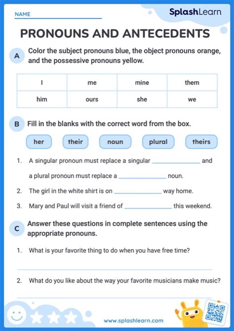 Antecedents And Pronouns Worksheet