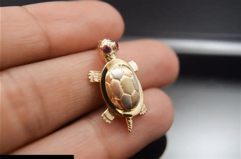 New Lucky Turtle Charm 14k Gold Luck Tortoise Pendant Tortuga Etsy