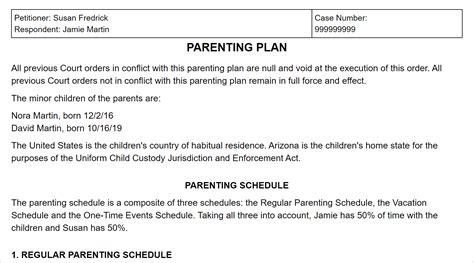 Arizona Parenting Plan Custody Agreement Guidelines Az