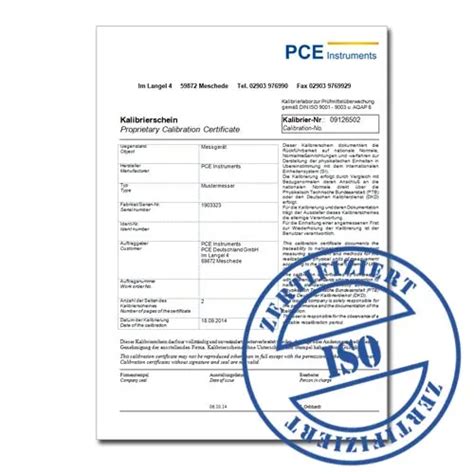 ISO Calibration Certificate For Electromagnetic Meter CAL PCE MFM PCE