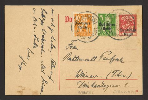 Deutsches Reich 1920 Postkarte P 125 MiF MiNr 119 120 Bahnpost